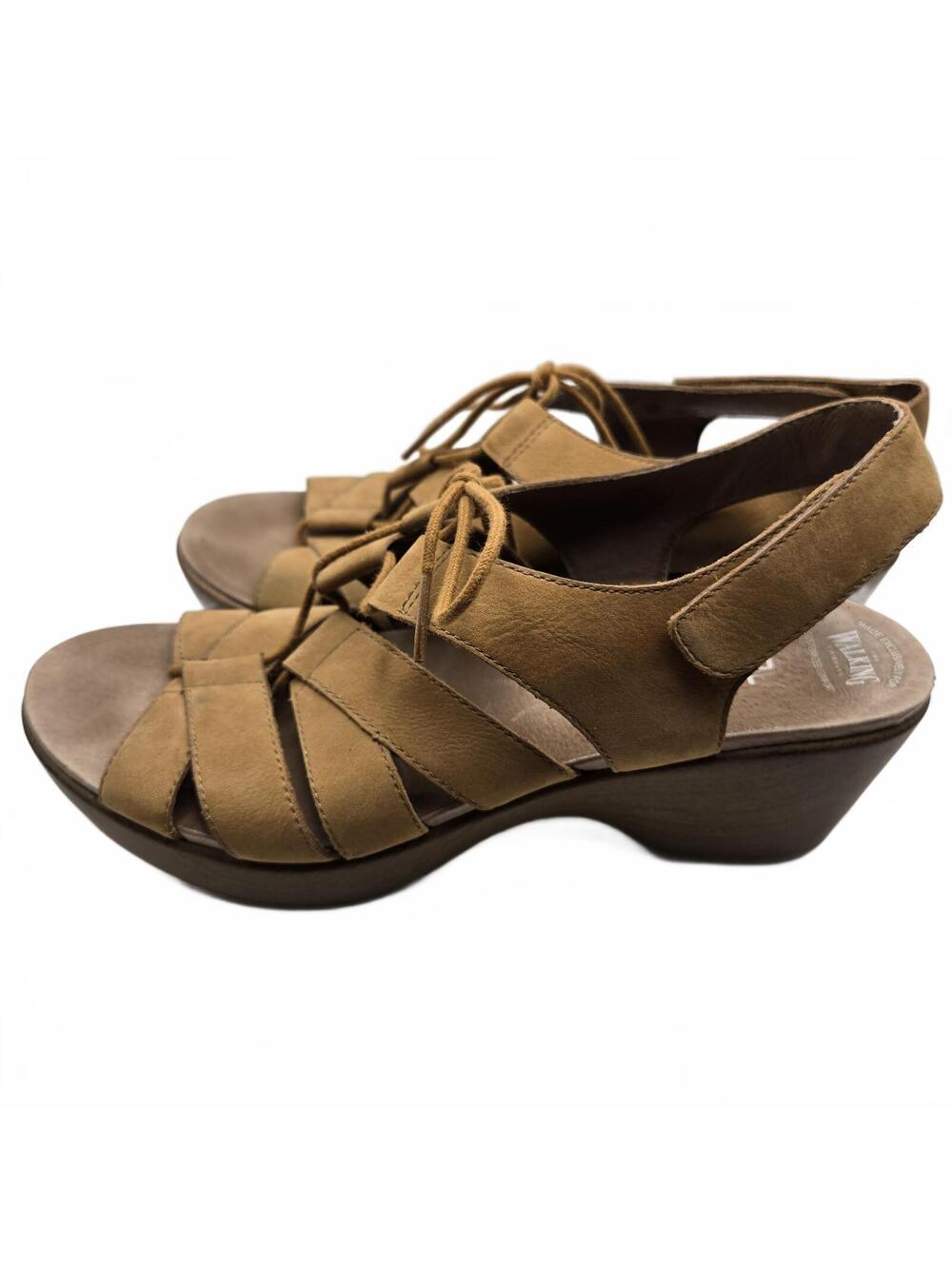Dansko Janet Milled Nubuck Wedge Sandals in Camel Womens Size 40 Lace Up Comfort